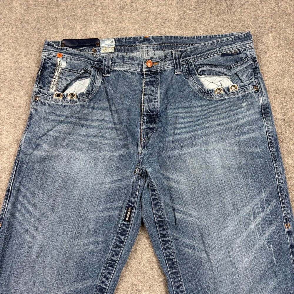 Parish Nation Jeans Mens 42 Blue Denim Baggy Y2K Streetwear 2000s Grommet Detail